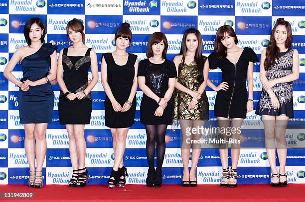 Pose for photographs upon arrival during the "2011 Dream Concert" at Seoul World Cup Stadium on May 28, 2011 in Seoul, South Korea.