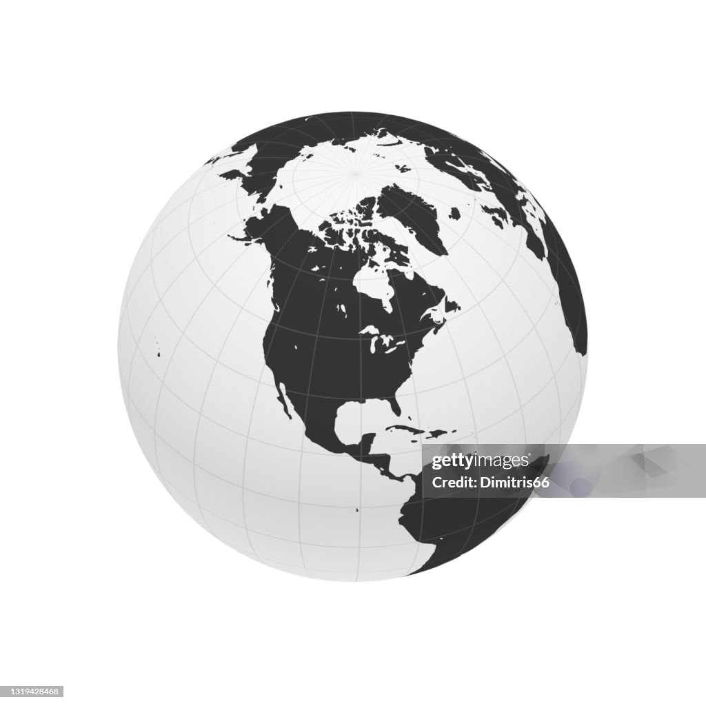 Earth globe focusing on North America and North Pole.