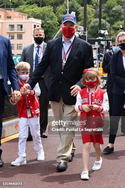 Prince Jacques of Monaco, Prince Albert II of Monaco and Princess Gabriella of Monaco are seen during F1 Grand Prix of Monaco - Practice & Qualifying...
