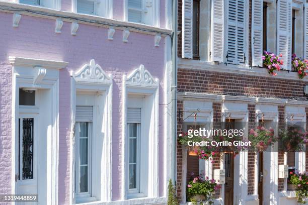 colourful house facades in longueil-annel - oise stock pictures, royalty-free photos & images