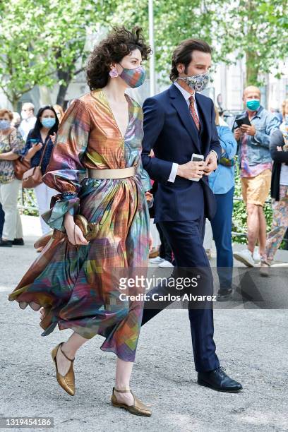 Brianda Fitz James Stuart and Francisco Javier Lozano Oroz arrive at Carlos Fitz James and Belen Corsini wedding at the Liria Palace on May 22, 2021...