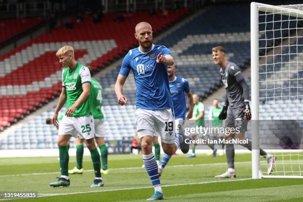 Shaun Rooney of St Johnstone celebrates after scoring their team's first goal during the Scottish Cup Final between Hibernian and St Johnstone at...