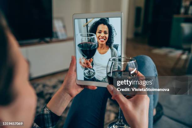 online party with friend. - zoom dating stock pictures, royalty-free photos & images