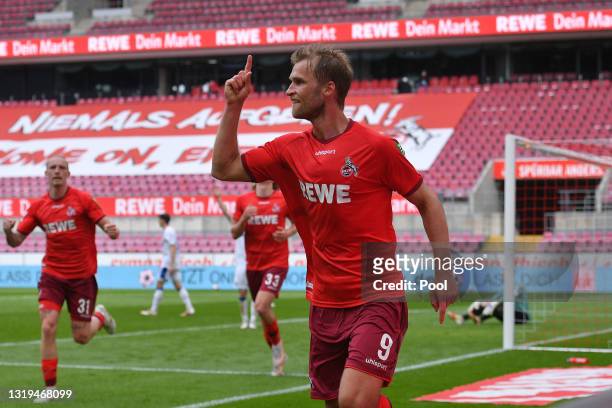 Sebastian Andersson of 1.FC Koeln celebrates after scoring a goal which was later disallowed by VAR during the Bundesliga match between 1. FC Koeln...