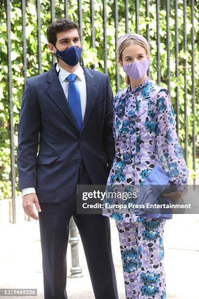 Alejandra Corsini with her husband Alejandro Muñoz arrive at Liria Palace for the wedding of Carlos Fitz-James Stuart y Solis and Belen Corsini, on...