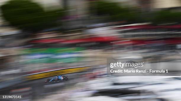 Esteban Ocon of France driving the Alpine A521 Renault on track during qualifying for the F1 Grand Prix of Monaco at Circuit de Monaco on May 22,...