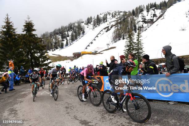 Simon Yates of United Kingdom and Team BikeExchange, Emanuel Buchmann of Germany and Team Bora - Hansgrohe, Egan Arley Bernal Gomez of Colombia Pink...