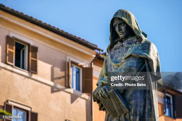 The statue of the philosopher Giordano Bruno in the square of Campo de Fiori in the heart of Rome
