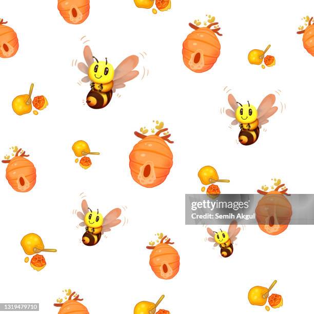 honey bee beehive seamless pattern, for kids - bumblebee white stock illustrations