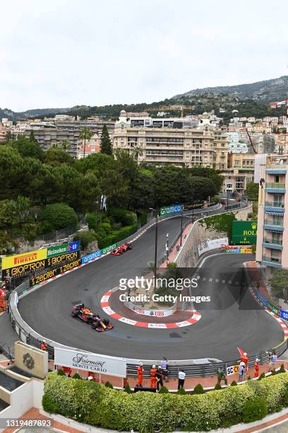 Max Verstappen of the Netherlands driving the Red Bull Racing RB16B Honda on track during final practice for the F1 Grand Prix of Monaco at Circuit...