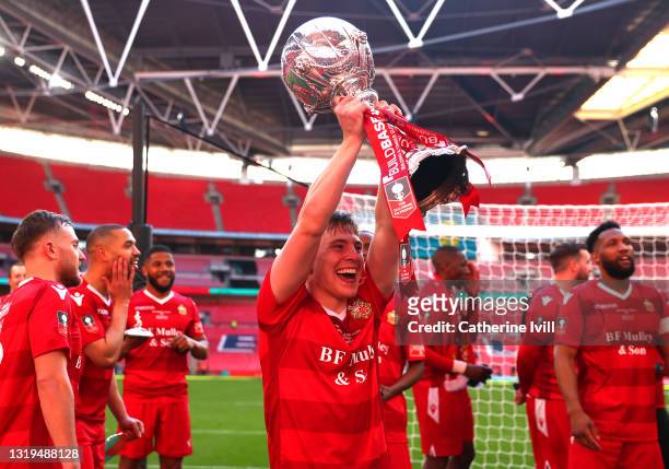Charlie Ruff of Hornchurch celebrates with The FA trophy following his side's victory in the FA Trophy Final between Hereford and Hornchurch at...