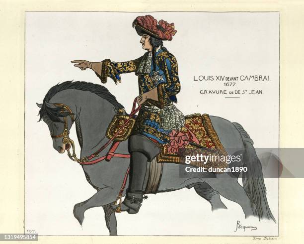 louis xiv king of france 17th century, on horseback - louis xiv of france stock illustrations