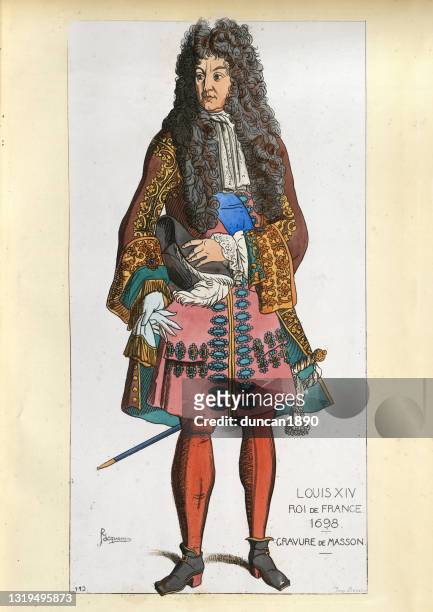 louis xiv king of france, 1698, 17th century - king royal person stock illustrations