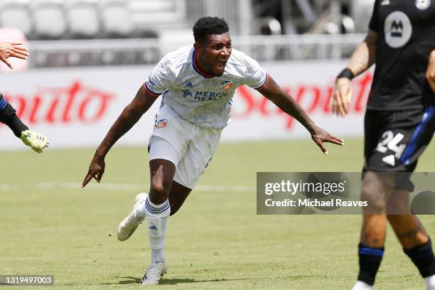 Gustavo Vallecilla of FC Cincinnati celebrates after scoring a goal in the 86th minute against CF Montreal during the first half at DRV PNK Stadium...