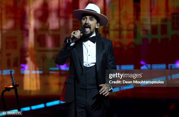 Pedro Tatanka from The Black Mamba of Portugal during the 65th Eurovision Song Contest grand final held at Rotterdam Ahoy on May 21, 2021 in...