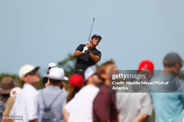 Phil Mickelson of the United States plays his shot from the fifth tee during the third round of the 2021 PGA Championship at Kiawah Island Resort's...