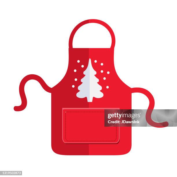 christmas flat design icon red apron with white christmas tree - apron stock illustrations