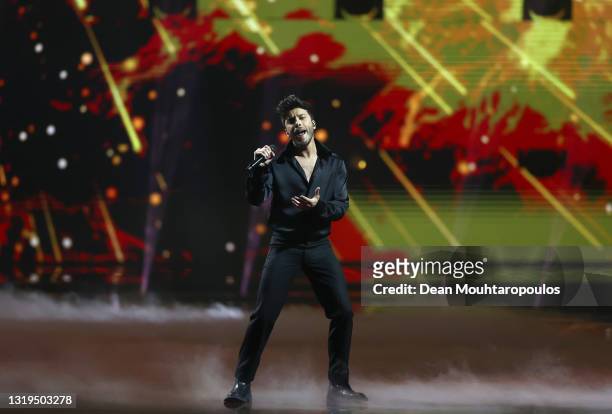 Blas Cantó of Spain during the 65th Eurovision Song Contest grand final held at Rotterdam Ahoy on May 22, 2021 in Rotterdam, Netherlands.