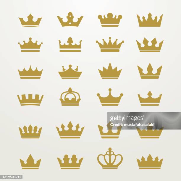 goldene krone symbole set isoliert - krone kopfbedeckung stock-grafiken, -clipart, -cartoons und -symbole