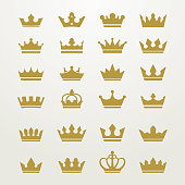 Golden crown icons set isolated