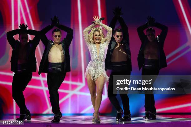 Natalia Gordienko of Moldova during the 65th Eurovision Song Contest grand final held at Rotterdam Ahoy on May 22, 2021 in Rotterdam, Netherlands.