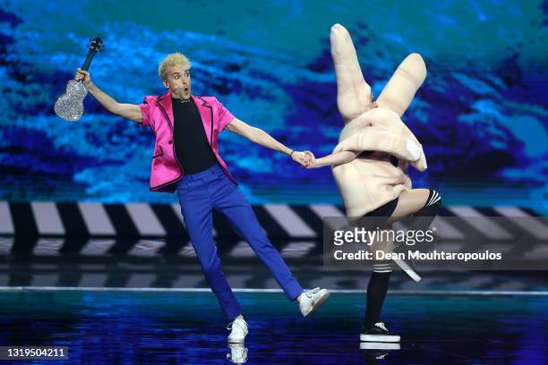 Jendrik Sigwart 'Jendrik' of Germany during the 65th Eurovision Song Contest grand final held at Rotterdam Ahoy on May 22, 2021 in Rotterdam,...