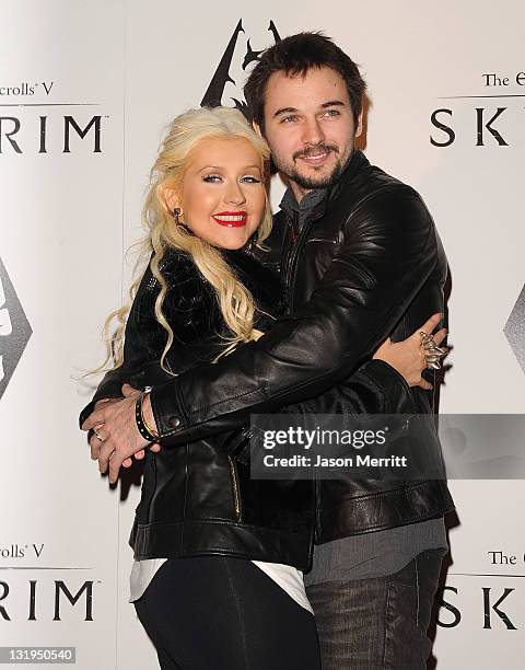 Singer Christina Aguilera and Matt Rutler arrive at the official launch party for the most anticipated video game of the year, The Elder Scrolls V:...