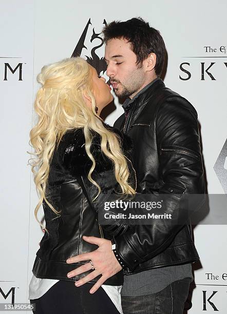 Singer Christina Aguilera and Matt Rutler arrive at the official launch party for the most anticipated video game of the year, The Elder Scrolls V:...