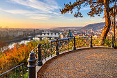 Prague Bridges in sunny autumn morning
