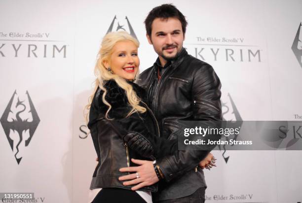 Singer Christina Aguilera and Matt Rutler arrive at the official launch party for the most anticipated video game of the year, The Elder Scrolls V:...
