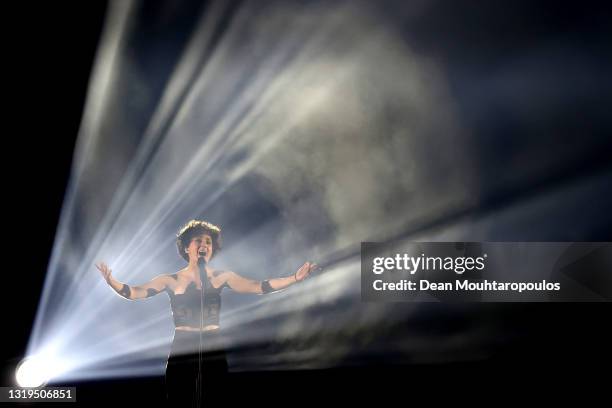 Barbara Pravi of France during the 65th Eurovision Song Contest grand final held at Rotterdam Ahoy on May 22, 2021 in Rotterdam, Netherlands.
