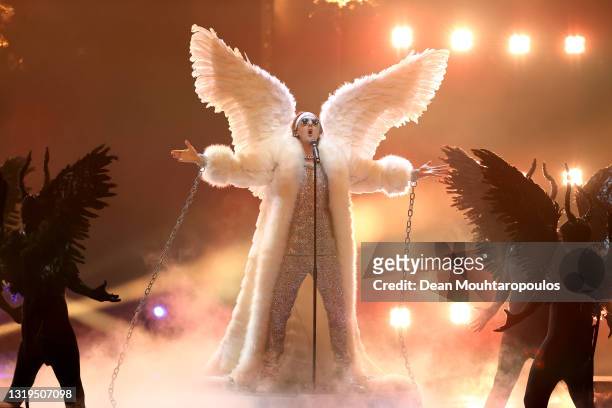 Andreas Haukeland 'TIX' of Norway during the 65th Eurovision Song Contest grand final held at Rotterdam Ahoy on May 22, 2021 in Rotterdam,...