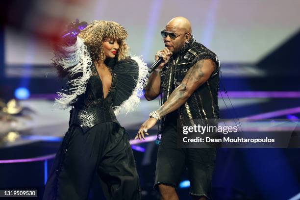 Senhit Zadik Zadik 'Senhit' of San Marino and rapper Flo Rida during the 65th Eurovision Song Contest grand final held at Rotterdam Ahoy on May 22,...