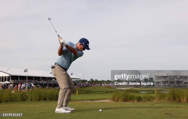 Kevin Streelman of the United States plays his shot from the 17th tee during the third round of the 2021 PGA Championship at Kiawah Island Resort's...