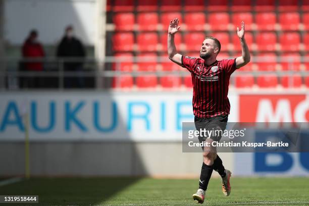 Marc Stendera of FC Ingolstadt celebrates after scoring their side`s second goal during the 3. Liga match between FC Ingolstadt 04 and TSV 1860...