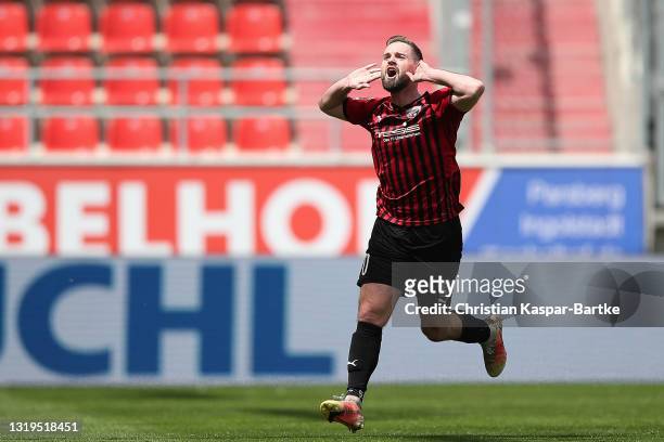 Marc Stendera of FC Ingolstadt celebrates after scoring their side`s second goal during the 3. Liga match between FC Ingolstadt 04 and TSV 1860...