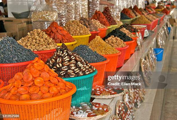 dried fruits and nuts - uzbekistan market stock pictures, royalty-free photos & images