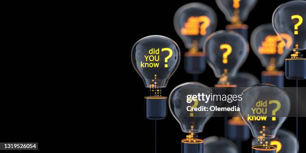 innovation and new ideas lightbulb concept with question mark - did you know stock pictures, royalty-free photos & images