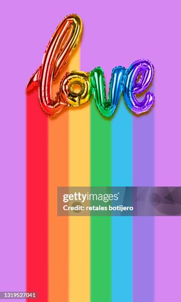 rainbow love balloons top view - desfile del orgullo gay fotografías e imágenes de stock