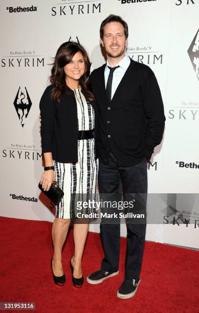Actress Tiffani Thiessen and husband Brady Smith arrive for The Elder Scrolls V: Skyrim video game launch event at Belasco Theatre on November 8,...