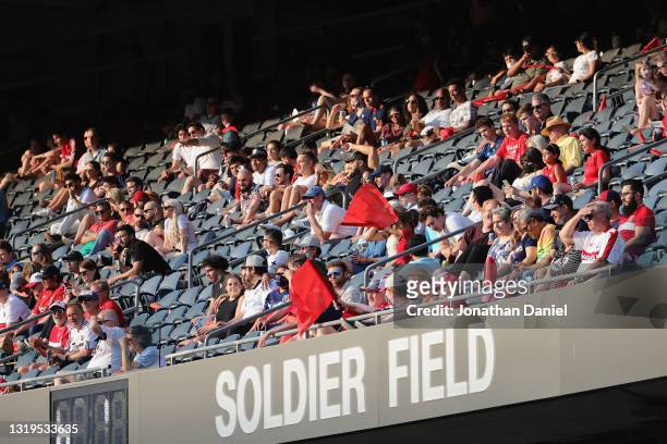 Fans watch from the upper deck as the Chicago Fire take on Inter Miami at Soldier Field on May 22, 2021 in Chicago, Illinois.