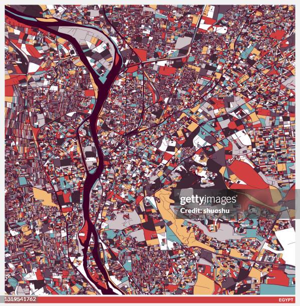 art illustration style map,cairo city,egypt - nile river stock illustrations