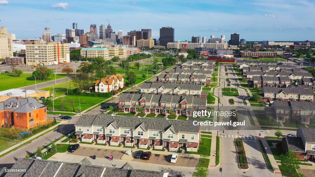 Luftaufnahme von Detroit Innenstadt Wohngebiet Michigan USA