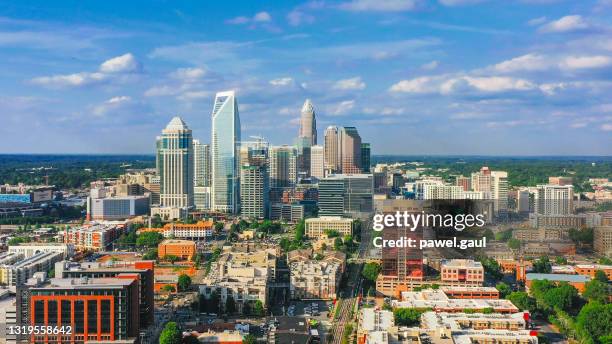 charlotte north carolina uptown downtown aerial view - charlotte north carolina aerial stock pictures, royalty-free photos & images