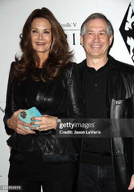 Actress Lynda Carter and husband Robert A. Altman attend the "The Elder Scrolls V: Skyrim" video game launch party at Belasco Theatre on November 8,...