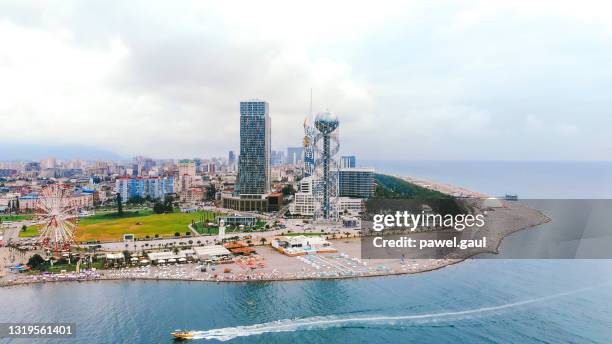 aerial view of batumi city harbor georgia - batumi stock pictures, royalty-free photos & images