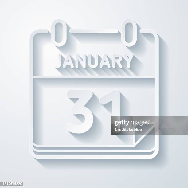 january 31. icon with paper cut effect on blank background - 31 january stock illustrations