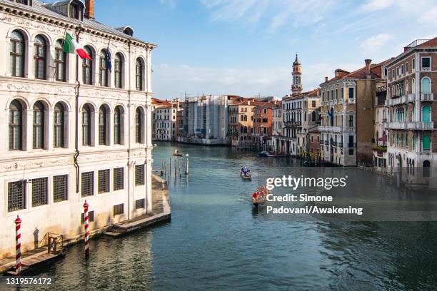 Rowers on typical Venetian boats attend the 2021 edition of Vogalonga just after the reopening due to the covid 19 pandemic on May 23, 2021 in...