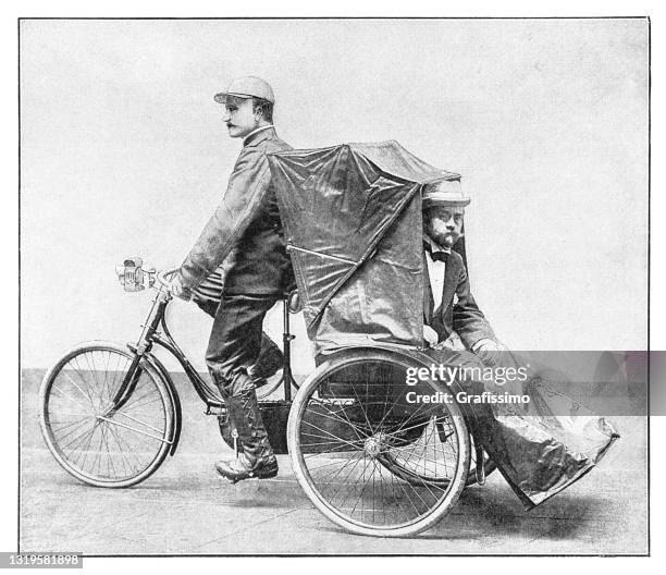 man driving tricycle or pedicab in berlin for public transportation in berlin germany - trishaw stock illustrations