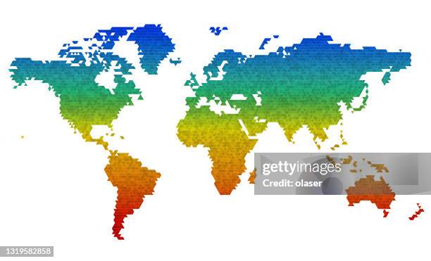 colorful world map consisting of triangles - solid background stock illustrations